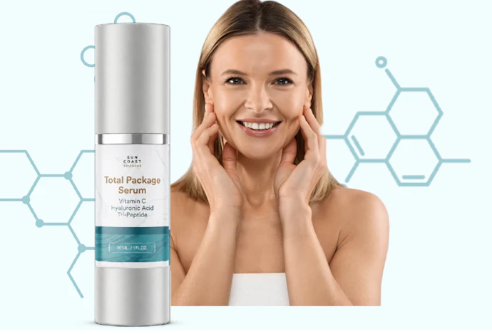 Total package serum bottle with woman