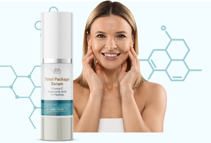 Total package serum bottle with woman